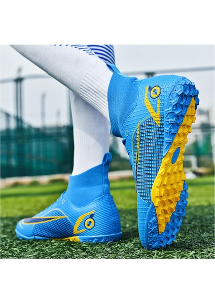 Çocuk Futbol Ayakkabıları, Yüksek Yardım Erkek Kız Spor Futbol, Mavi (Yurt Dışından) indirimleri