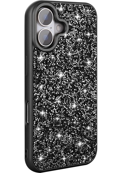 Apple iPhone 16 Plus Uyumlu Kılıf Parlak Taşlı Pırlanta Siyah