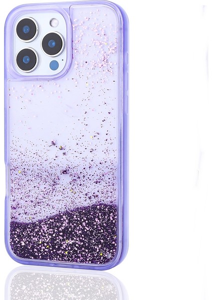 Apple iPhone 12 Pro Uyumlu Kılıf Keto Sıvılı Simli Mor