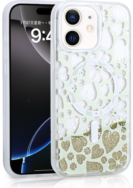 Apple iPhone 11 Uyumlu Kılıf Mossa Simli Baskılı Gold