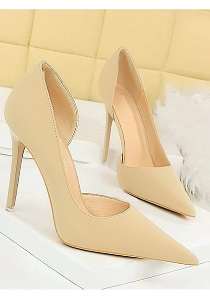 Kadın Nude Bej Ten Süet 8cm Ince Şeffaf Kapak Topuklu Stiletto Ayakkabı fırsatları