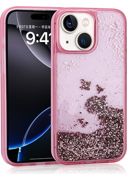 Apple iPhone 14 Uyumlu Kılıf Keto Sıvılı Simli Pembe