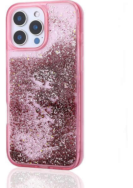 Apple iPhone 12 Pro Uyumlu Kılıf Keto Sıvılı Simli Pembe