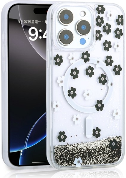 Apple iPhone 12 Pro Uyumlu Kılıf Mossa Simli Baskılı Siyah