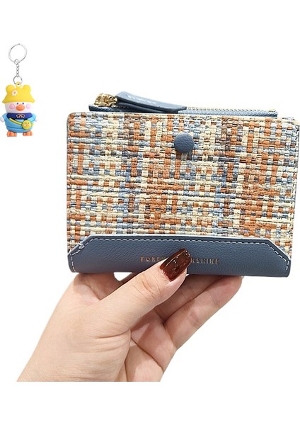 Dokuma Bayan Cüzdan Moda Basit Kısa Kart Tutucu Iki Katılımlı Para Cüzdanı (Yurt Dışından)