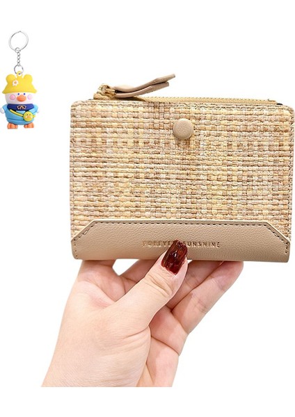 Dokuma Bayan Cüzdan Moda Basit Kısa Kart Tutucu Iki Katılımlı Para Cüzdanı (Yurt Dışından)