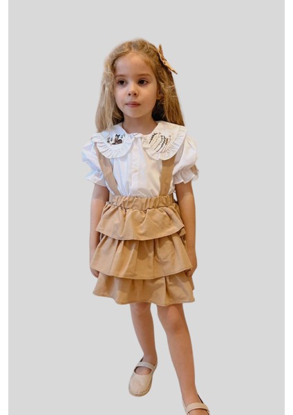 2-8 Yaş Fırfırlı Salopet Bluz Takımı