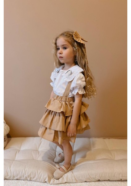 2-8 Yaş Fırfırlı Salopet Bluz Takımı fiyatları