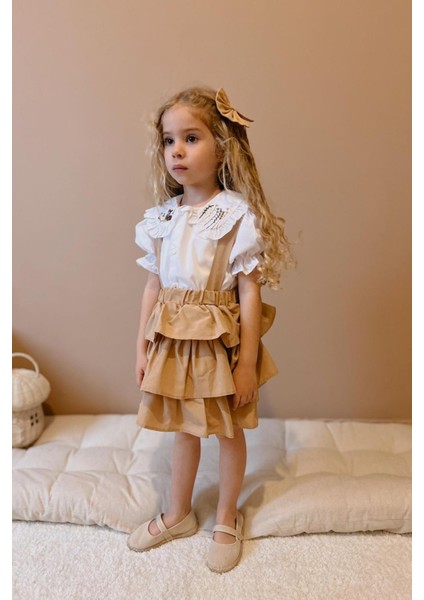 2-8 Yaş Fırfırlı Salopet Bluz Takımı modelleri