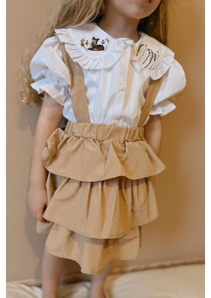 2-8 Yaş Fırfırlı Salopet Bluz Takımı fırsatları