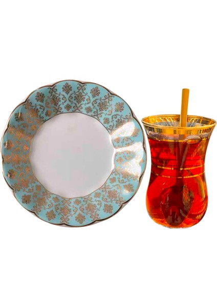 Çay Bardağı 6 Kişilik 18 Parça Gold Kaşıklı Altın Yaldızlı Çay Bardağı Seti TURKUAZ fiyatları