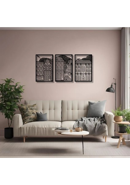 Şık Metal Tablo 3 Parçalı Şehir (3 Piece City) Metal Duvar Tablosu Sanat fırsatları