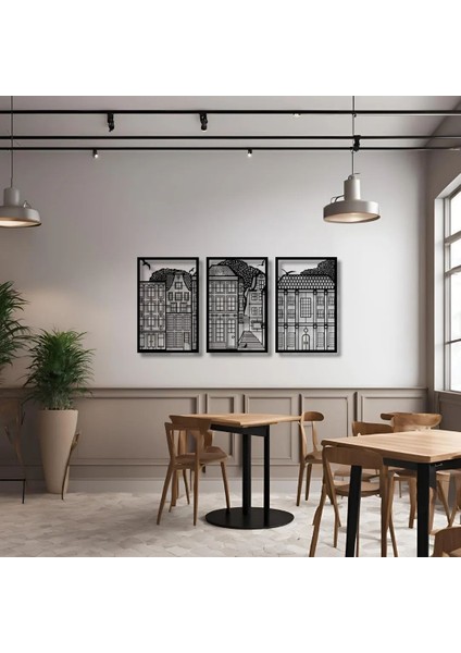 Şık Metal Tablo 3 Parçalı Şehir (3 Piece City) Metal Duvar Tablosu Sanat indirimleri