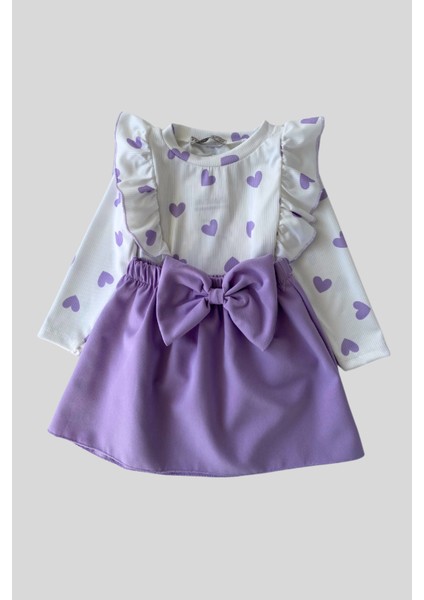 Kalp Desenli Etekli Kız Çocuk Takım