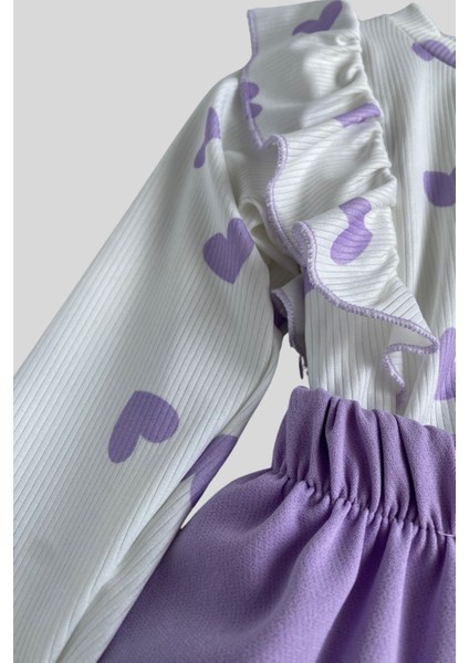 Kalp Desenli Etekli Kız Çocuk Takım modelleri