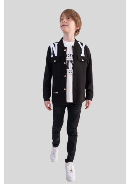 Ny Baskılı Kot Pantolonlu 3lü Erkek Çocuk Takım
