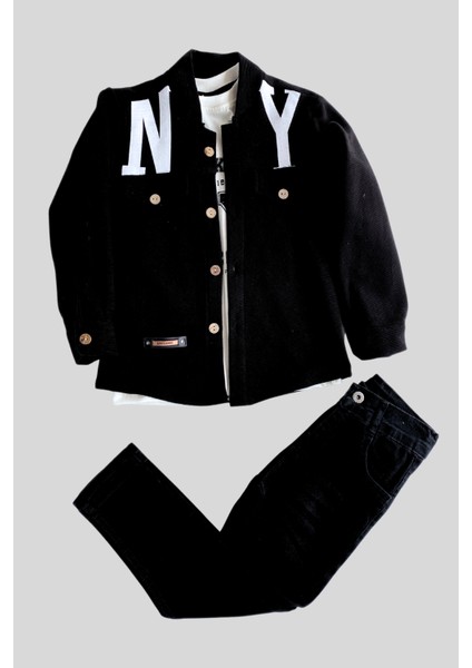 Ny Baskılı Kot Pantolonlu 3lü Erkek Çocuk Takım fiyatları