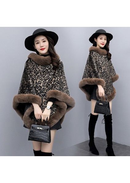 Kalınlaştırılmış Örme Kapüşonlu Panço Kazak, Büyük Beden, Suni Kürk Yakalı, Kışlık Dış Giyim (Yurt Dışından)