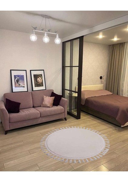 Yuvarlak Örgüllü Pelüş Kaymaz Taban Halı Yatak Odası Salon Odası Mutfak Ofis Banyo Paspas Rbt