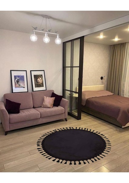 Yuvarlak Örgüllü Pelüş Kaymaz Taban Halı Yatak Odası Salon Odası Mutfak Ofis Banyo Paspas Rbt