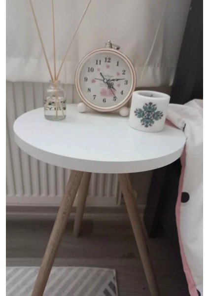 Tekli Yan Sehpa Çiçeklik Saksılık Standı Dekoratif Yan Sehpa Seti Ahşap Ayaklı (33 cm Çap) indirimleri