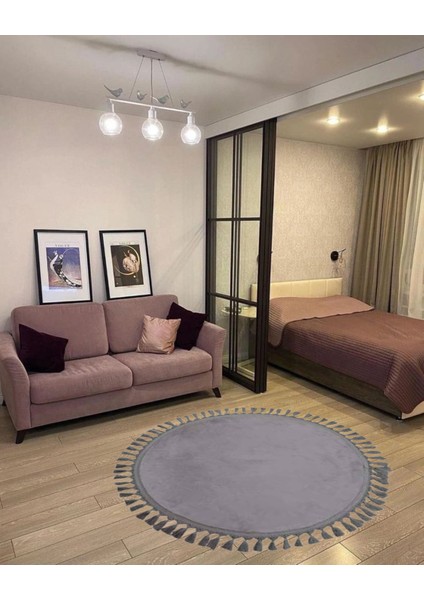 Yuvarlak Örgüllü Pelüş Kaymaz Taban Halı Yatak Odası Salon Odası Mutfak Ofis Banyo Paspas Rbt