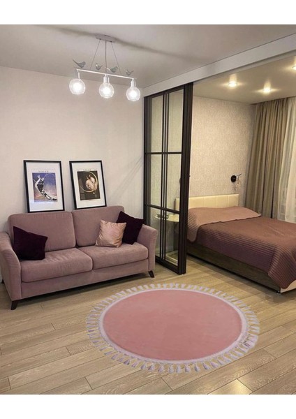 Yuvarlak Örgüllü Pelüş Kaymaz Taban Halı Yatak Odası Salon Odası Mutfak Ofis Banyo Paspas Rbt