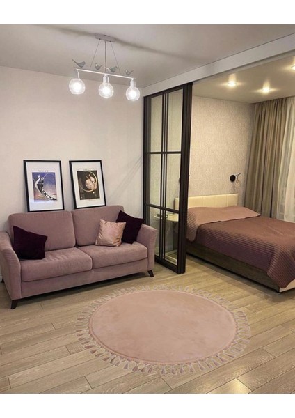 Yuvarlak Örgüllü Pelüş Kaymaz Taban Halı Yatak Odası Salon Odası Mutfak Ofis Banyo Paspas Rbt