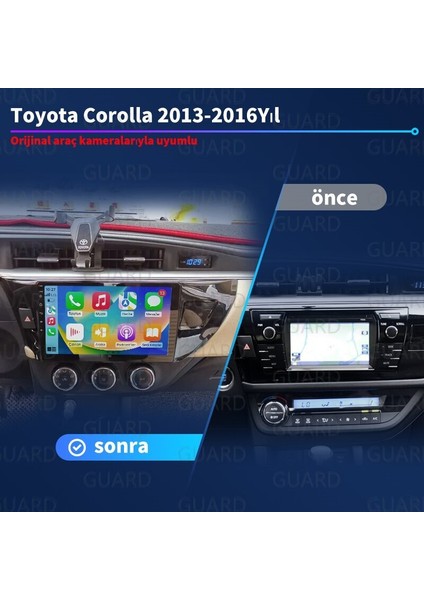 Toyota Corolla 2013-2016 Android Kablosuz Carplay Navigasyon Multimedya 10 Inch Ekran 2 Gb Ram 32 Gb Rom Çerçeveli ve arka görüş kameralı fiyatları