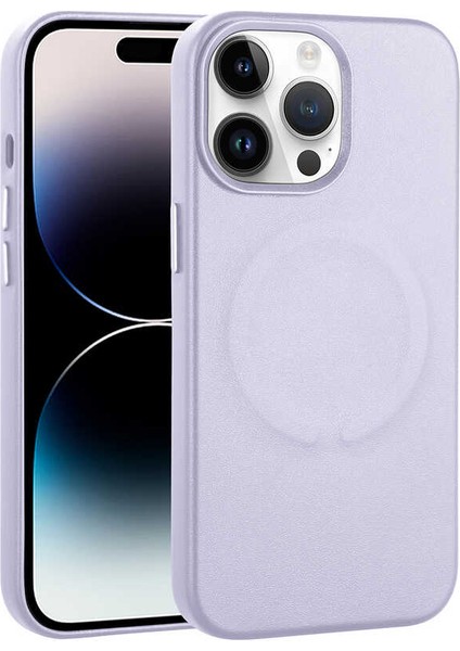 Apple iPhone 14 Pro Kılıf Pu Deri Magsafe Wireless Şarj Özellikli Zore Derix Kapak-Lila