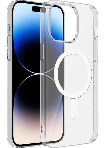 Apple iPhone 14 Pro Max Kılıf Zore Wireless Şarj Özellikli Şeffaf Tek Kamera Çerçeveli Porto Kapak-Renksiz