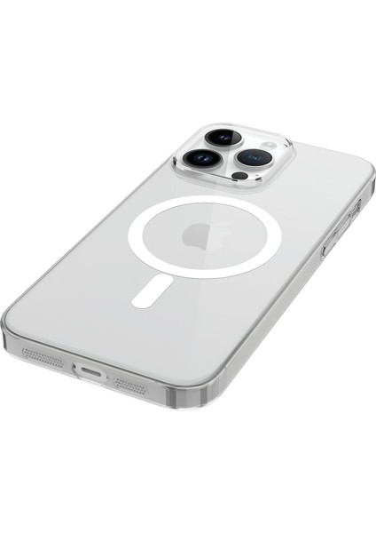 Apple iPhone 14 Pro Max Kılıf Zore Wireless Şarj Özellikli Şeffaf Tek Kamera Çerçeveli Porto Kapak-Renksiz