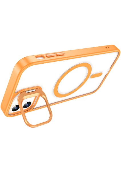 Atlas iPhone 14 Kılıf Magsafe Şarj Özellikli Standlı Magsafe Klon Lensli Kapak-Turuncu fırsatları