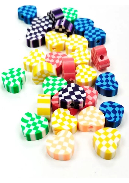 90 Adet 10 mm Polimer Kil Fimo Boncuk Takı Bileklik + 5 Metre Misina Hediye - Smile - Kalp - Nazar