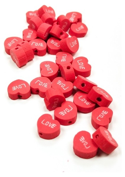 30 Adet 10 mm Polimer Kil Fimo Boncuk Takı Bileklik + 5 Metre Lastikli Misina Hediye - Kalp Love