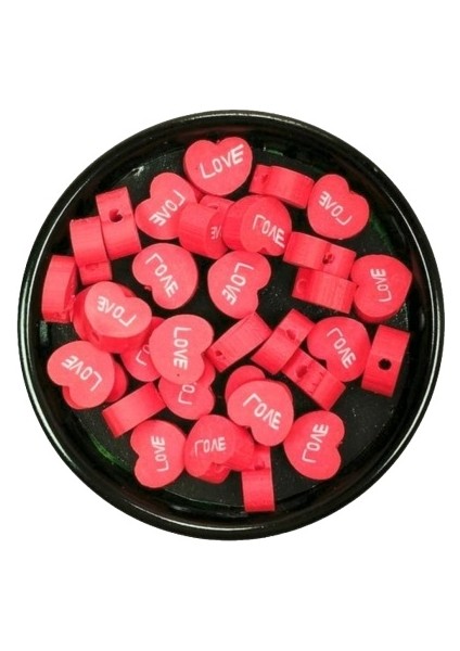 30 Adet 10 mm Polimer Kil Fimo Boncuk Takı Bileklik + 5 Metre Lastikli Misina Hediye - Kalp Love