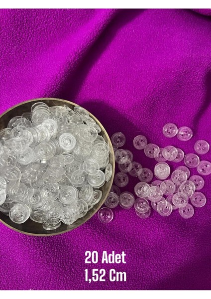 20 Adet Şeffaf Düğme - Yorgan Nevresim Düğmesi - Hobi Malzemesi 1,52 cm Şeffaf Düğme