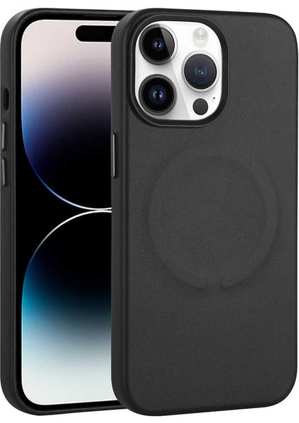 Apple iPhone 14 Pro Uyumlu Pu Deri Magsafe Wireless Şarj Özellikli Zore Derix Kapak-Mavi