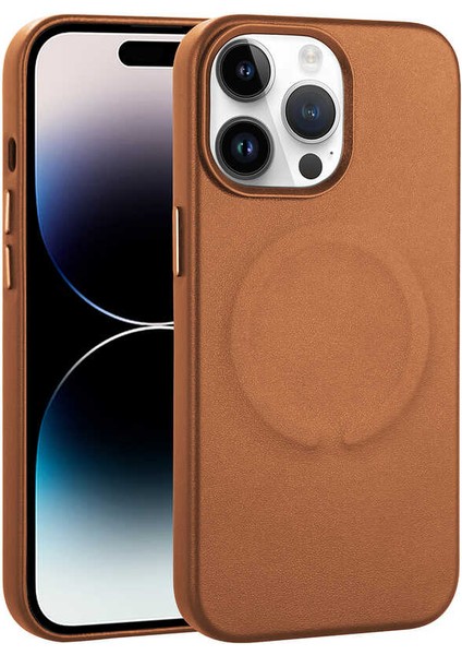 Apple iPhone 14 Pro Uyumlu Pu Deri Magsafe Wireless Şarj Özellikli Zore Derix Kapak-Mavi