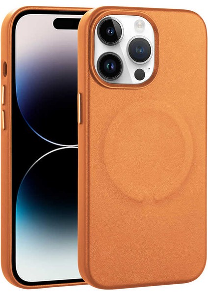 Apple iPhone 14 Pro Uyumlu Pu Deri Magsafe Wireless Şarj Özellikli Zore Derix Kapak-Mavi