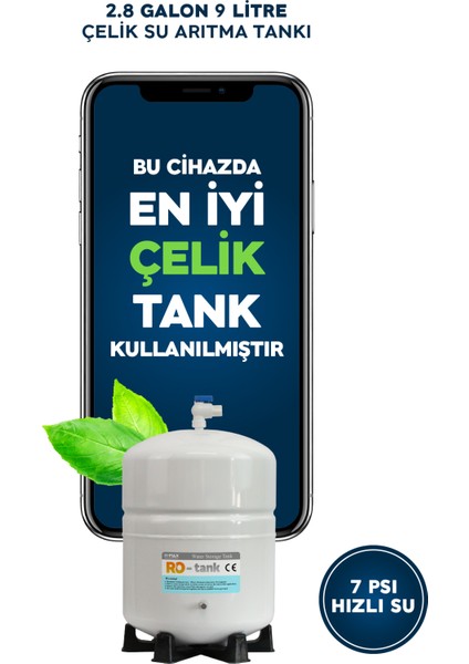 15 Aşama 9 Litre Çelik Tanklı 80 Gpd Membranlı Su Arıtma Cihazı