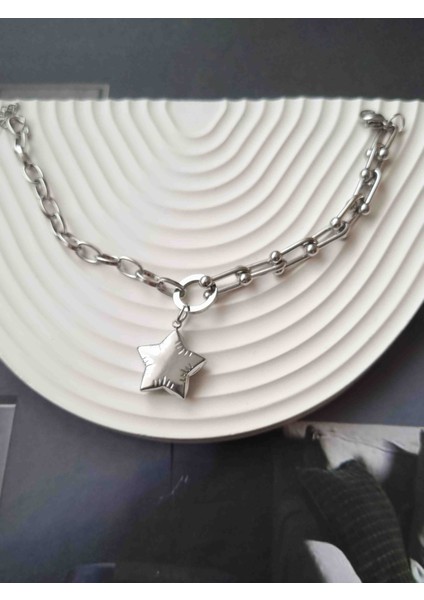 Yıldızlı Silver Çelik Bileklik