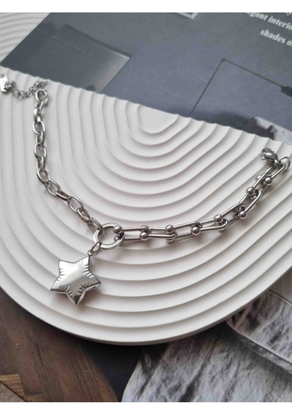 Yıldızlı Silver Çelik Bileklik