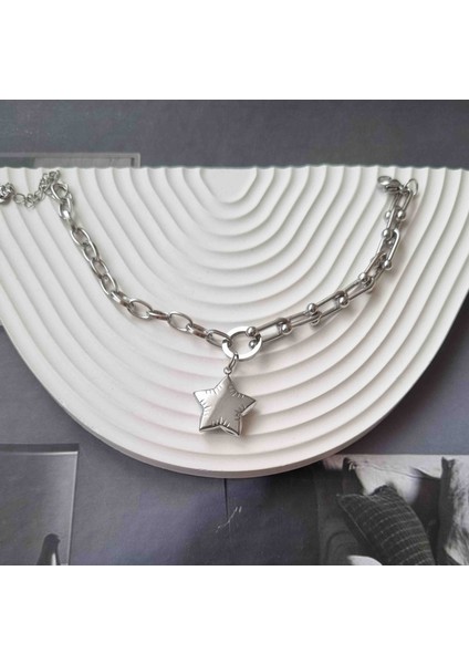 Yıldızlı Silver Çelik Bileklik