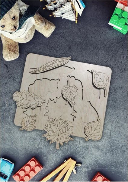 Çocuklar Için Ahşap Eğitici Yapraklar Puzzle Yapboz - Çocuk Hediyesi Ahşap Oyuncak