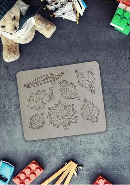 Çocuklar Için Ahşap Eğitici Yapraklar Puzzle Yapboz - Çocuk Hediyesi Ahşap Oyuncak
