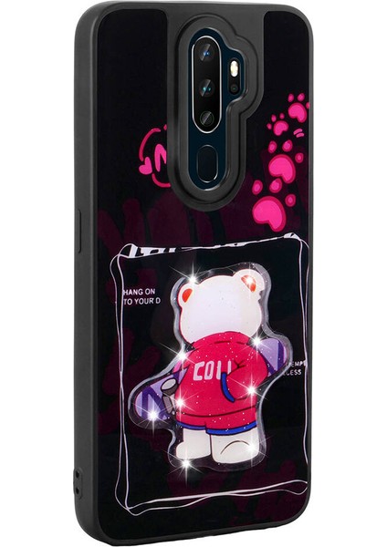 Oppo A5 2020 Kılıf Parlayan Kabartmalı Ikonik Figürlü Amas Silikon Kapak-Mor