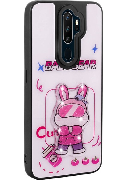 Oppo A5 2020 Kılıf Parlayan Kabartmalı Ikonik Figürlü Amas Silikon Kapak-Mor