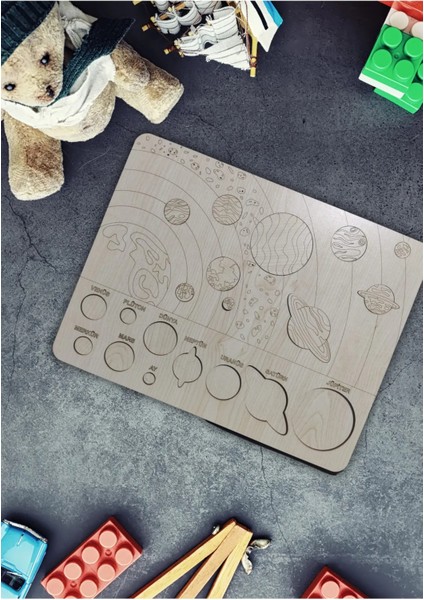 Çocuklar Için Ahşap Eğitici Gezegenler Puzzle Yapboz - Çocuk Hediyesi Ahşap Oyuncak