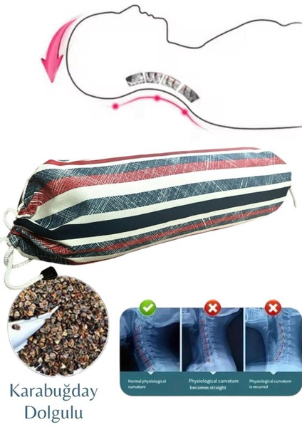 Karabuğday Dolgulu Yoga Yastığı, Boyun Yastığı, Silindir Boyun Masajı Yastığı, Bolster